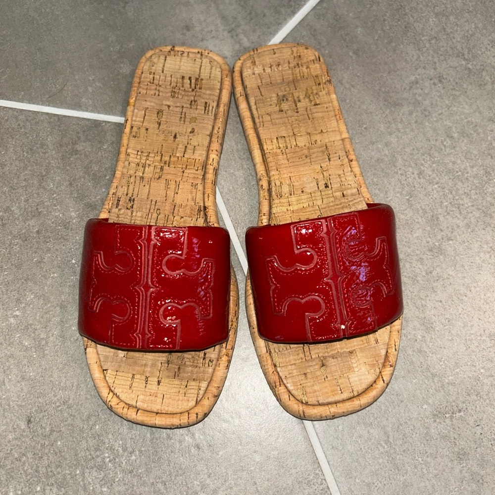 Tory Burch Red Double T Sport Slide Sandals